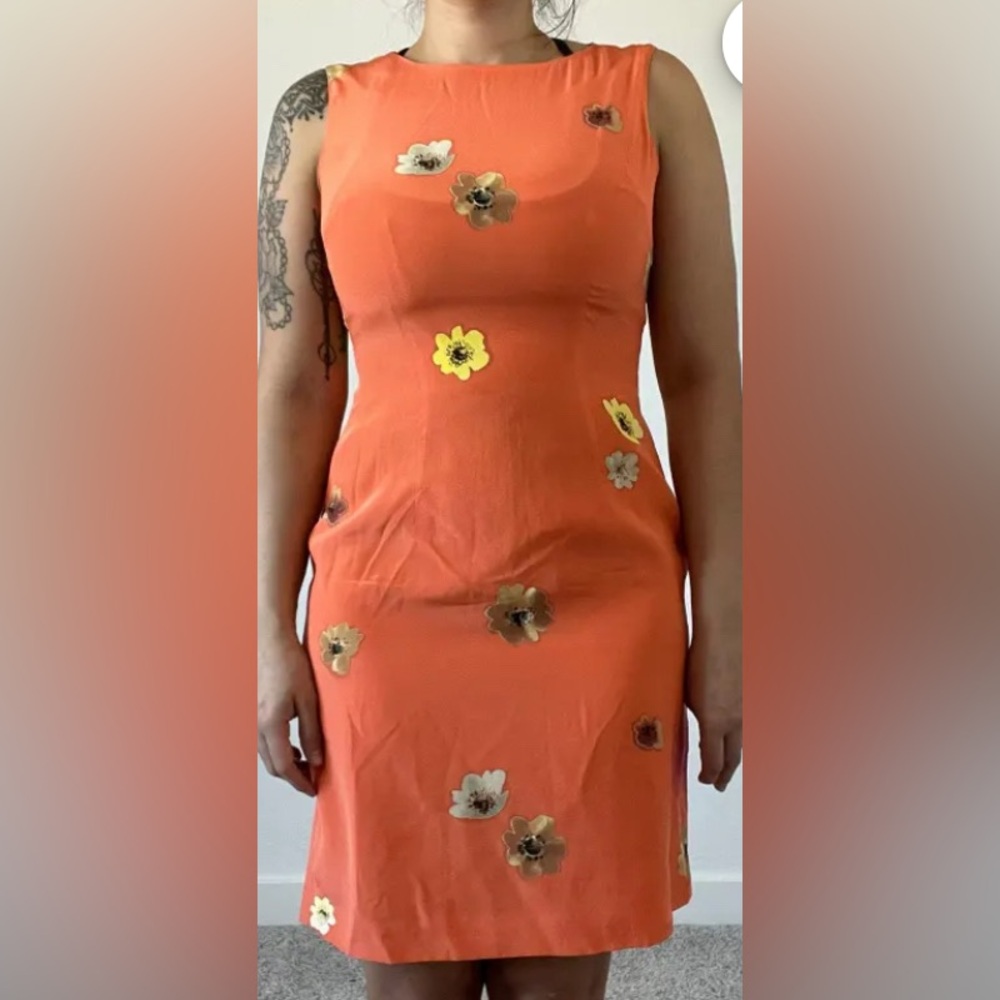 Casual Corner Orange Floral Midi Dress